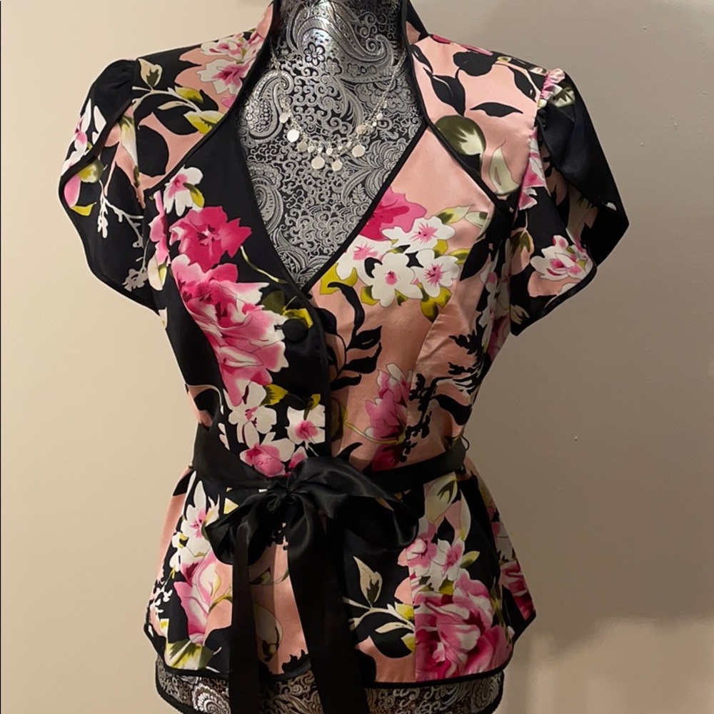 JS Collection Silk kimono style blouse with sash